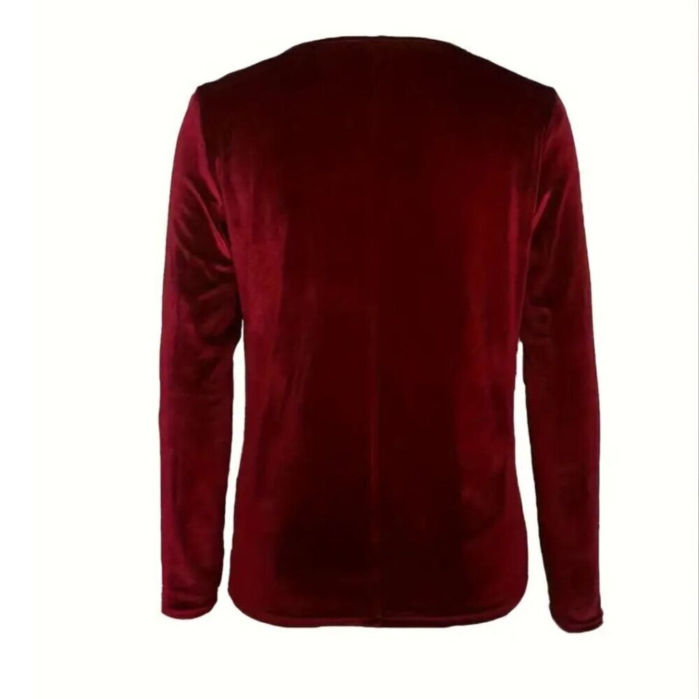 Women's Solid Velvet Cowl Neck Long Sleeve Top in Burgundy Sizes M and L - Picture 3 of 5